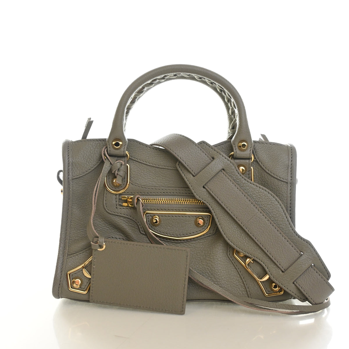 Pre-Owned Balenciaga Mini Goatskin Metallic Edge City, front view, authenticated at Luxe Du Jour