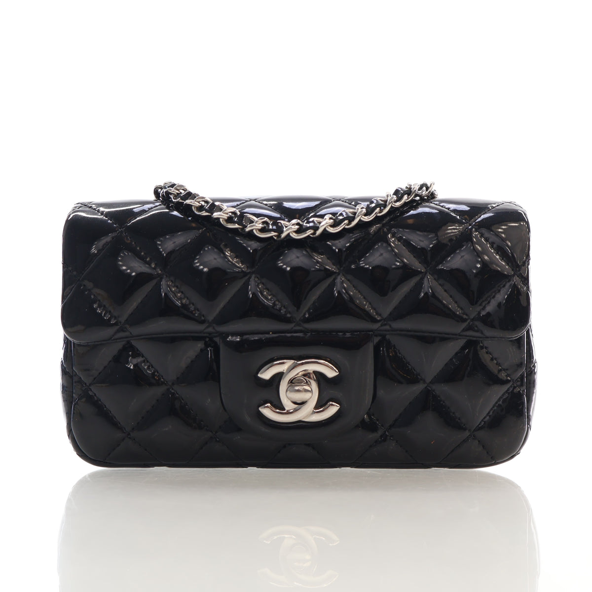 Pre-Owned Chanel Classic Flap Mini Extra Patent Leather Rectangular Bag, front view, photo 1 of 17