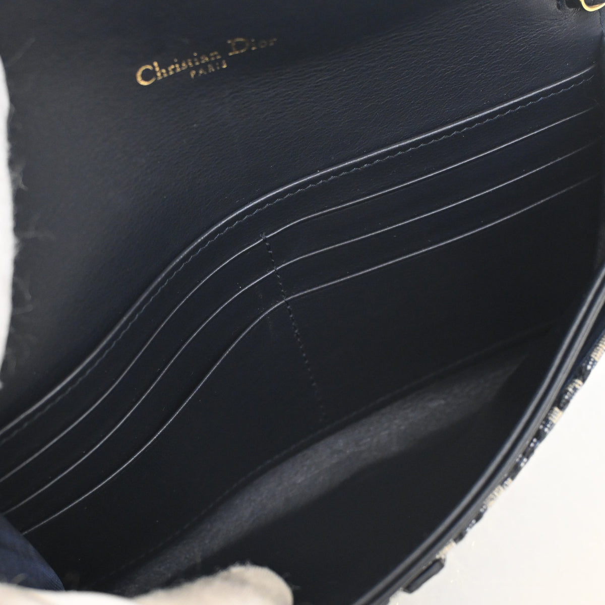 Pre-Owned Christian Dior Oblique Saddle Pouch With Chain, open interior with lining