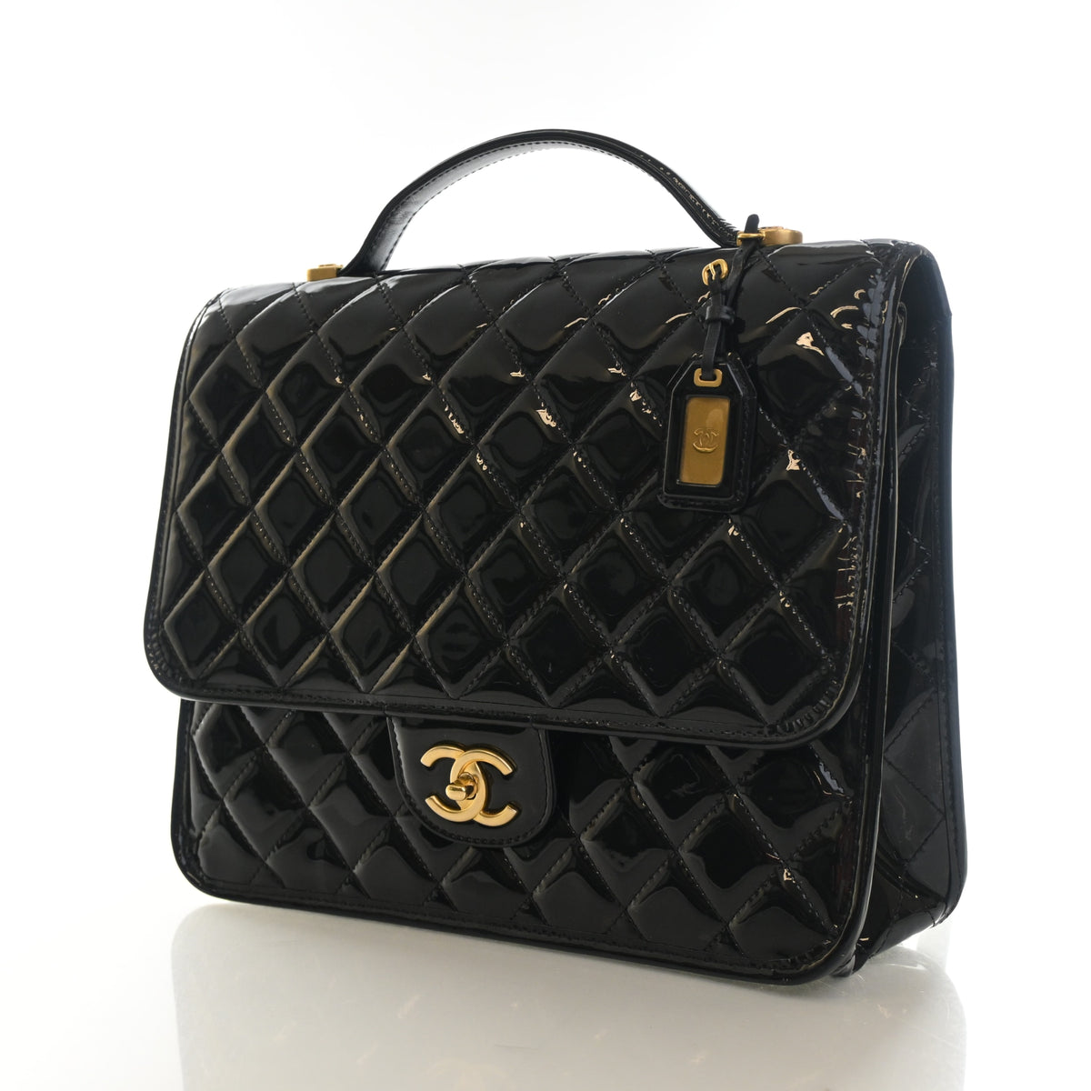 Pre-Owned Chanel Top Handle Large Patent Leather School Memory Flap Bag, front view, photo 3 of 15