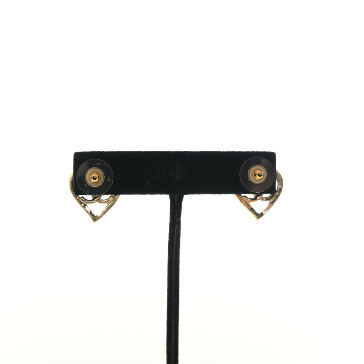 Pre-Owned Chanel Heart CC Stud Earrings, gold hardware close-up, photo 6 of 7