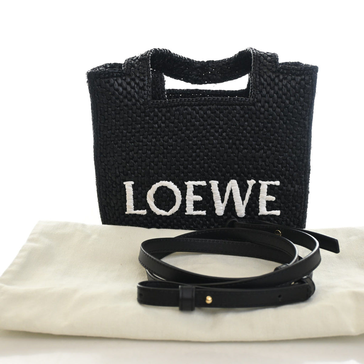 Pre-Owned Loewe Tote Mini X Paula's Ibiza Raffia Font, with included accessories