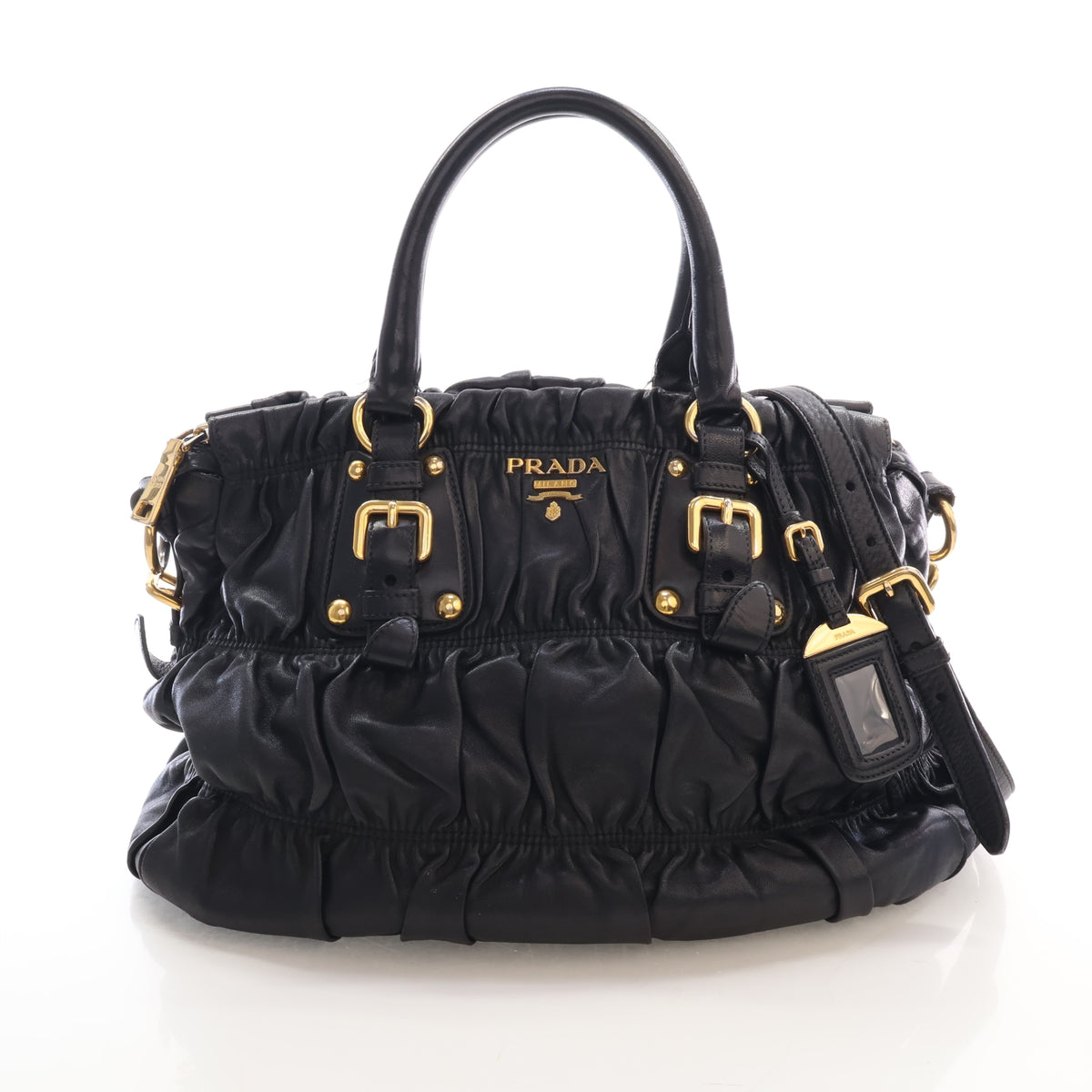 Pre-Owned Prada Shoulder Bag Medium Nappa Leather Gaufre, front view, authenticated at Luxe Du Jour