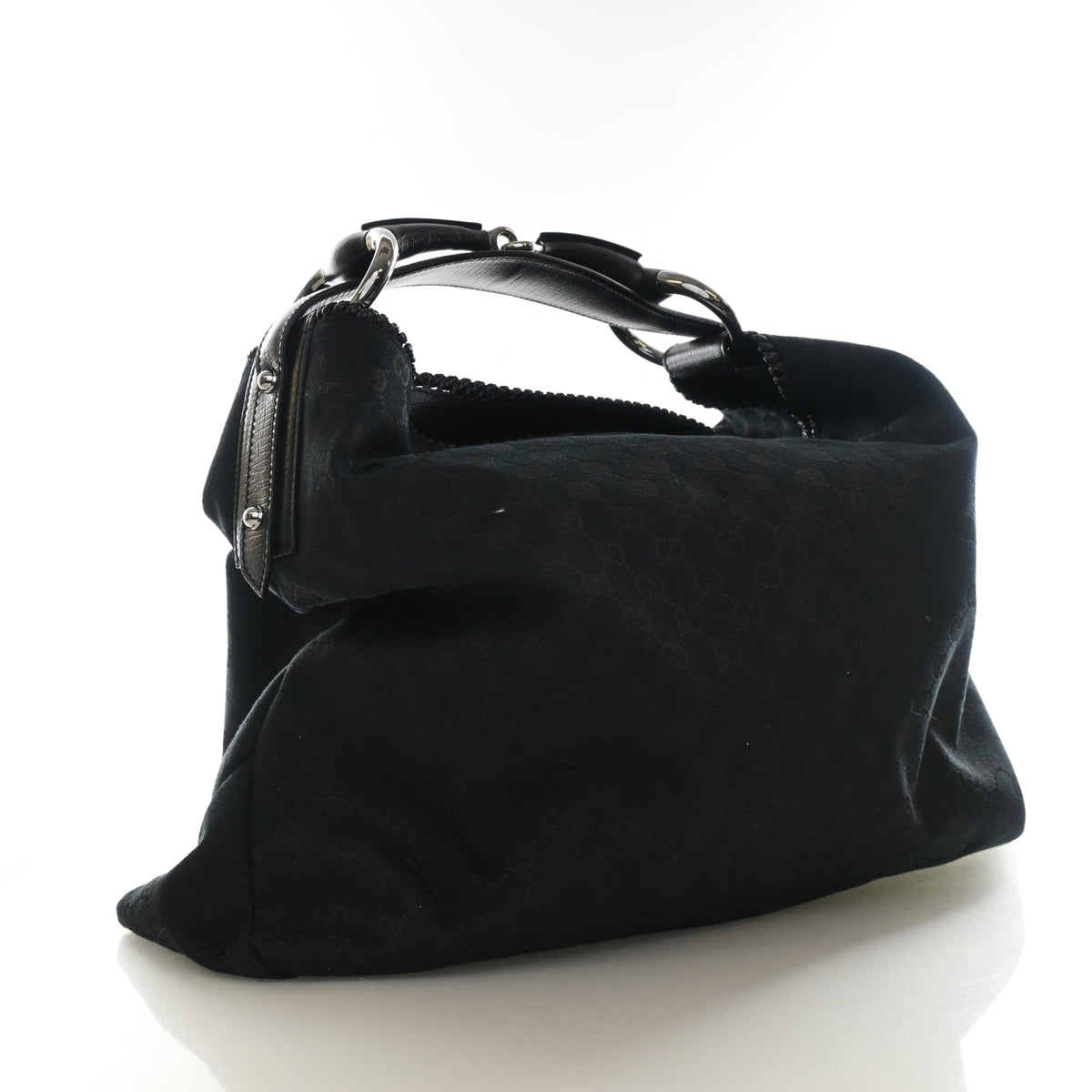 Pre-Owned Gucci Horsebit Large GG Canvas Hobo, side profile, authenticated at Luxe Du Jour