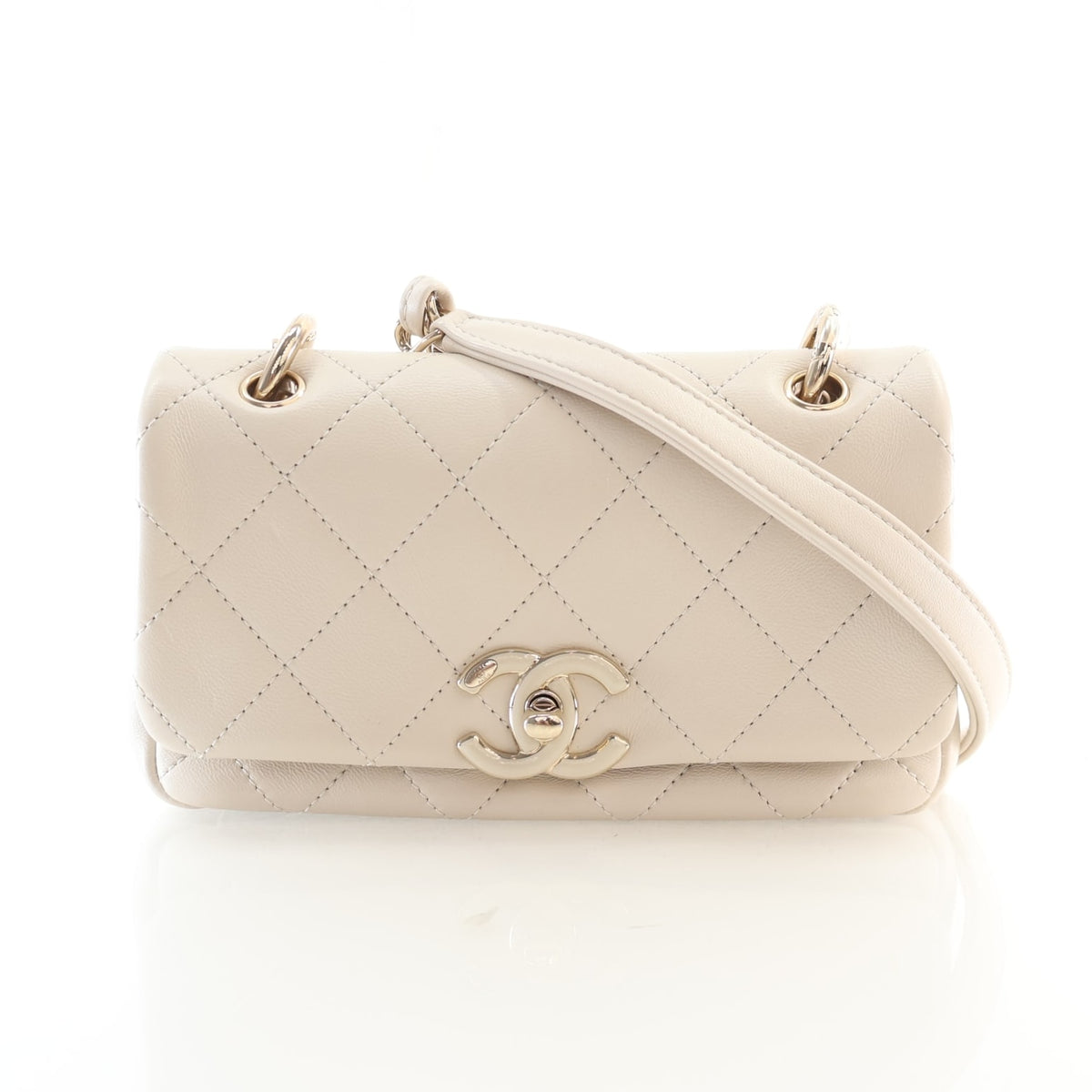 Pre-Owned Chanel Flap Bag Mini Lambskin Enamel CC, front view, authenticated at Luxe Du Jour