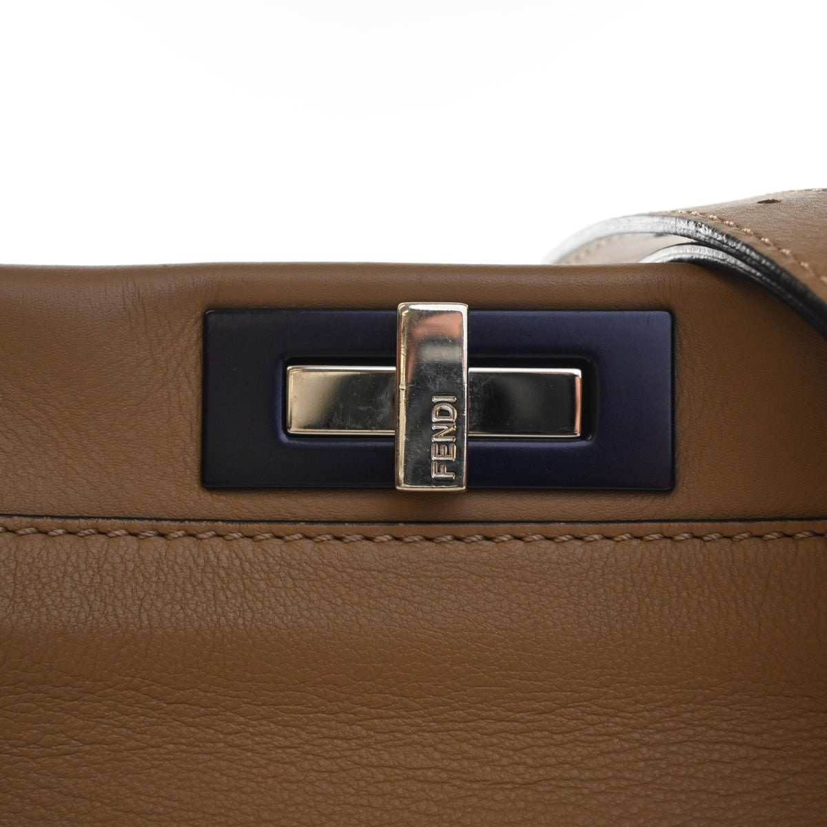 Pre-Owned Fendi Peekaboo Medium Calfskin, silver hardware close-up