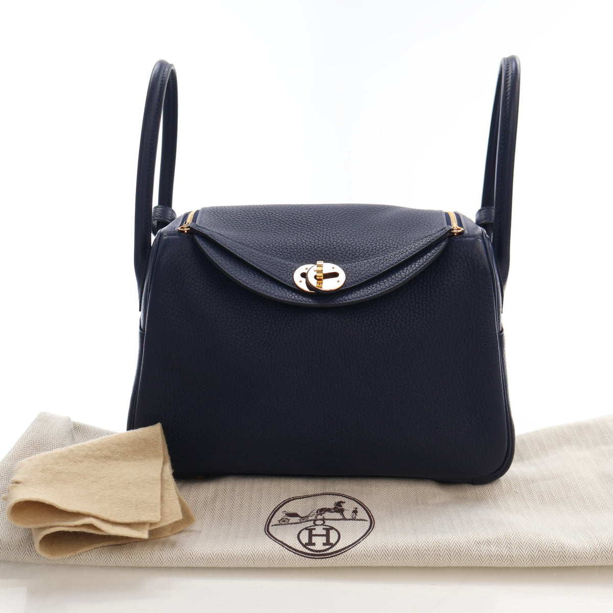 Pre-Owned Hermès Lindy 30 Bleu Nuit Clemence Leather, front view