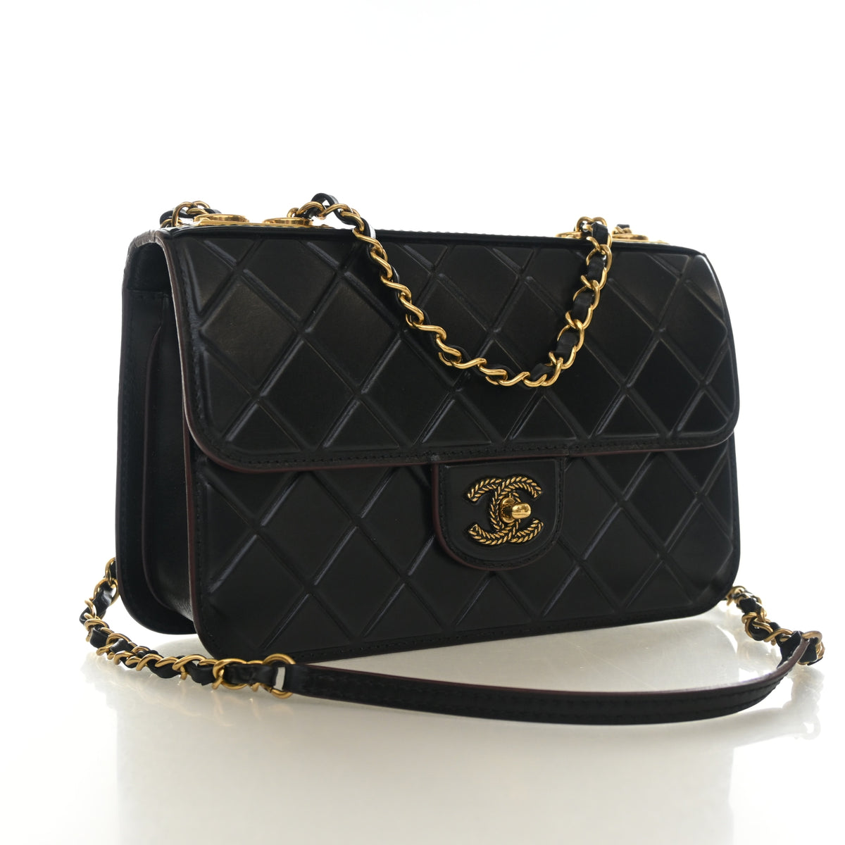Pre-Owned Chanel Flap Bag Medium Calfskin Single, three-quarter view, authenticated at Luxe Du Jour
