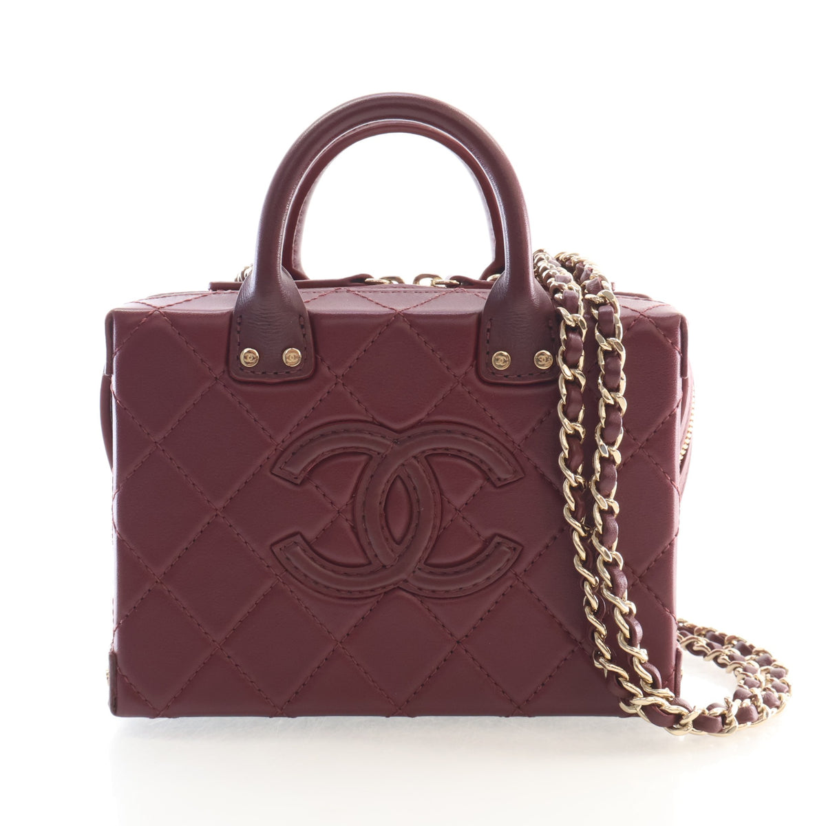 Pre-Owned Chanel Vanity Case Small Lambskin Coco Vault, front view, authenticated at Luxe Du Jour