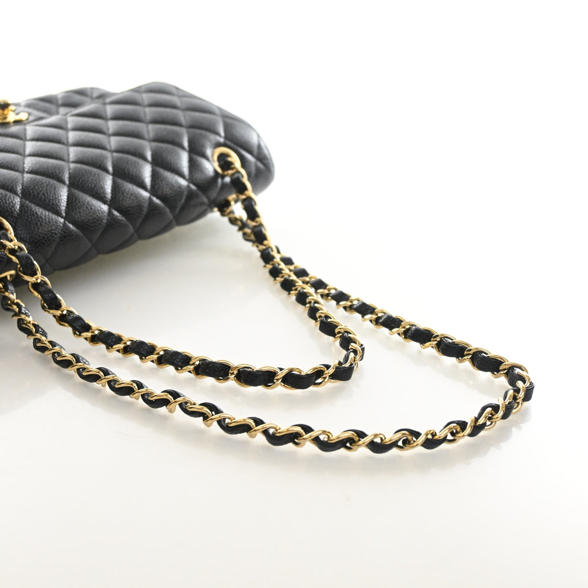 Pre-Owned Chanel Classic Double Flap Medium Caviar Leather Bag, strap and chain detail