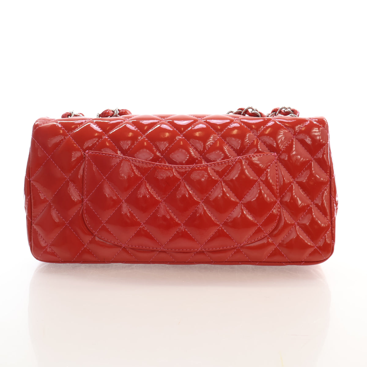 Pre-Owned Chanel Flap Bag Medium Patent Leather East West Single, base and feet view, photo 11 of 19
