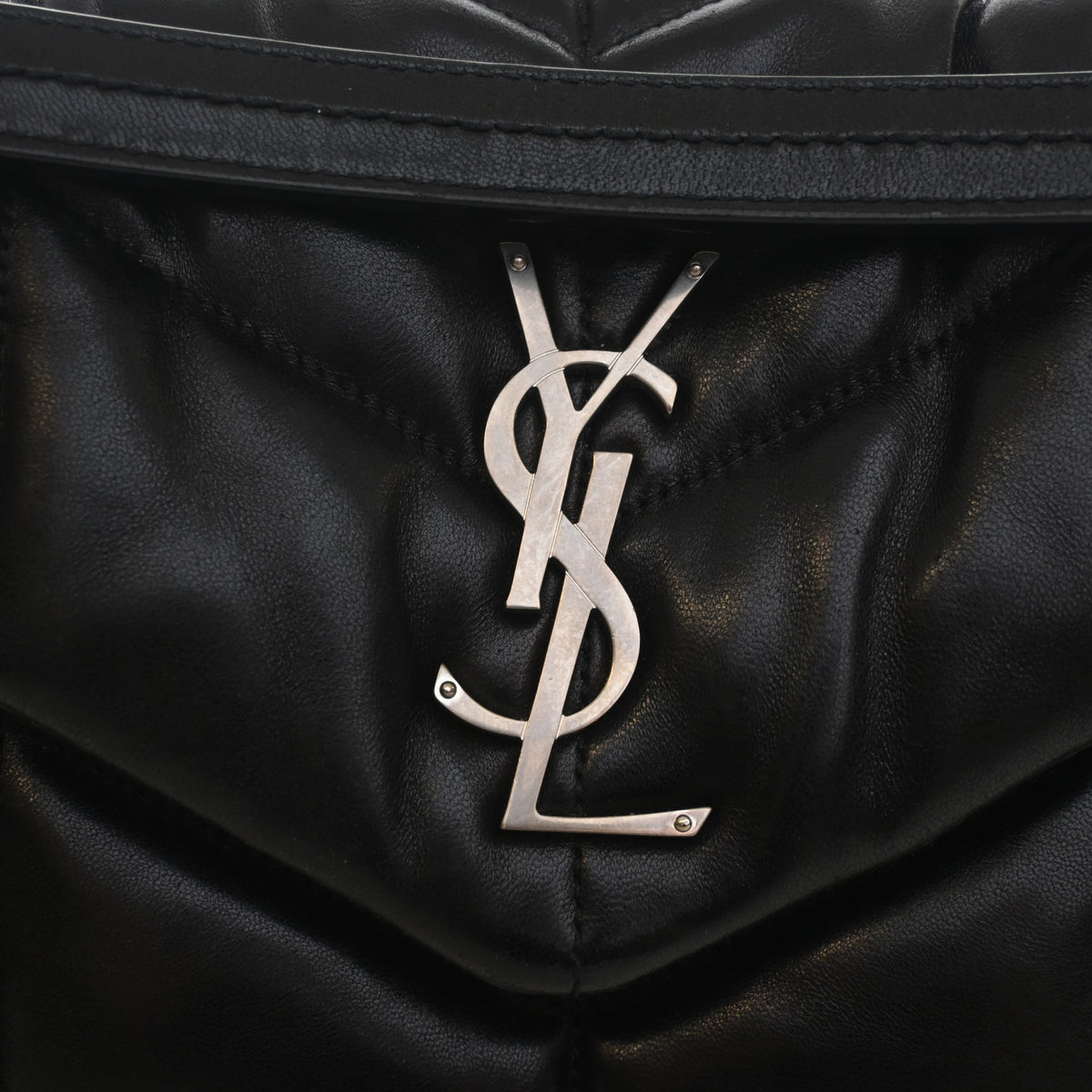 Pre-Owned Saint Laurent Loulou Medium Lambskin Puffer, silver embossed logo detail