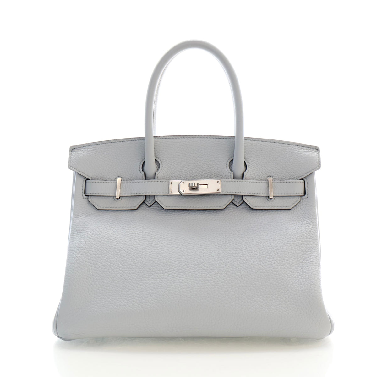 Pre-Owned Hermès Birkin 30 Bleu Pale Togo Leather, front view, authenticated at Luxe Du Jour
