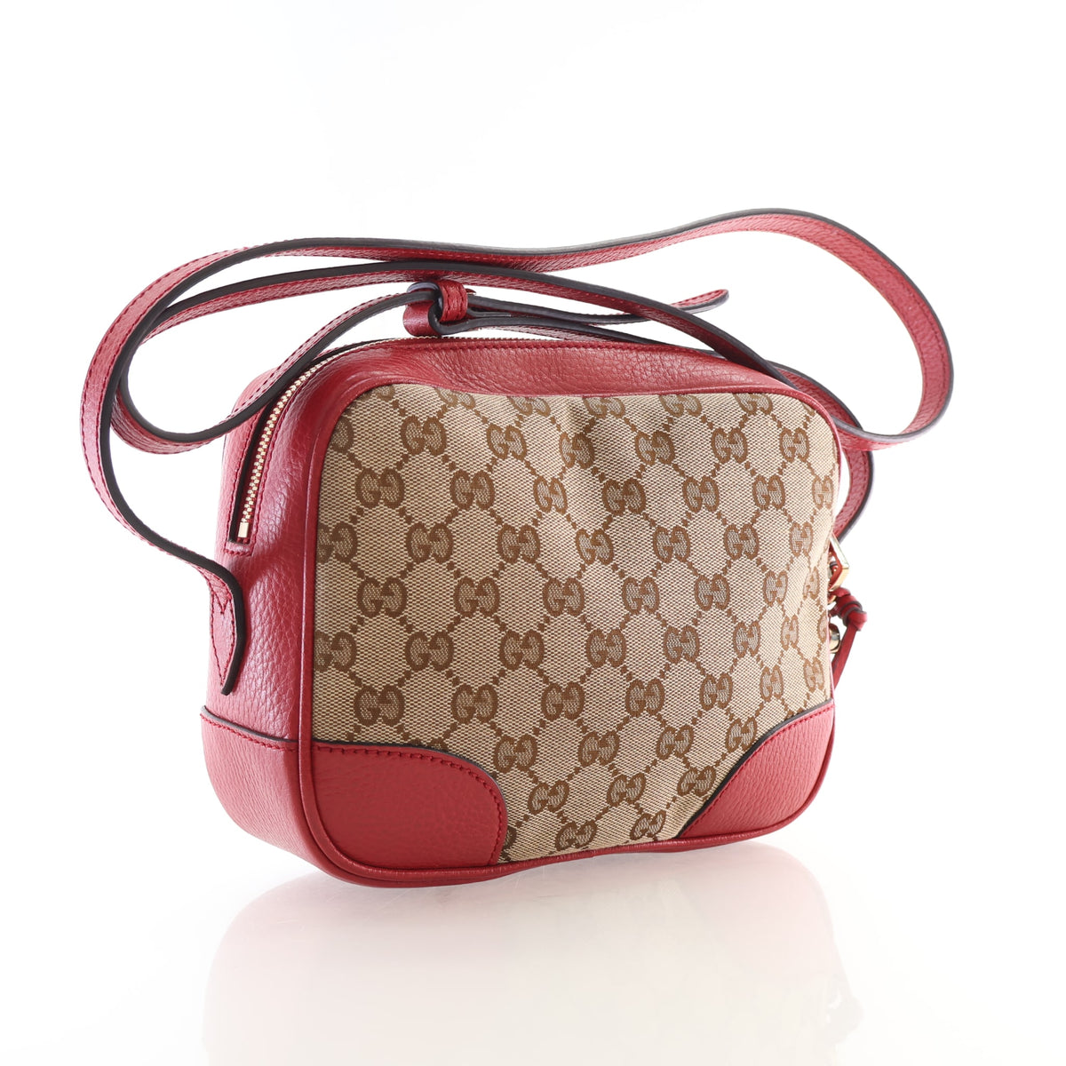 Pre-Owned Gucci Mini GG Canvas Bree Crossbody, three-quarter view, authenticated at Luxe Du Jour