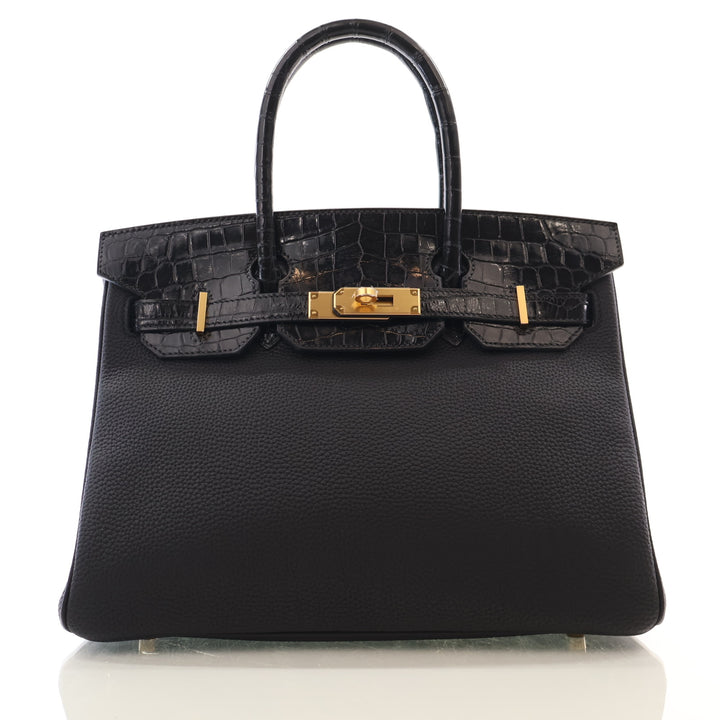 Hermes Noir Togo Shiny Niloticus Crocodile Touch Birkin 30