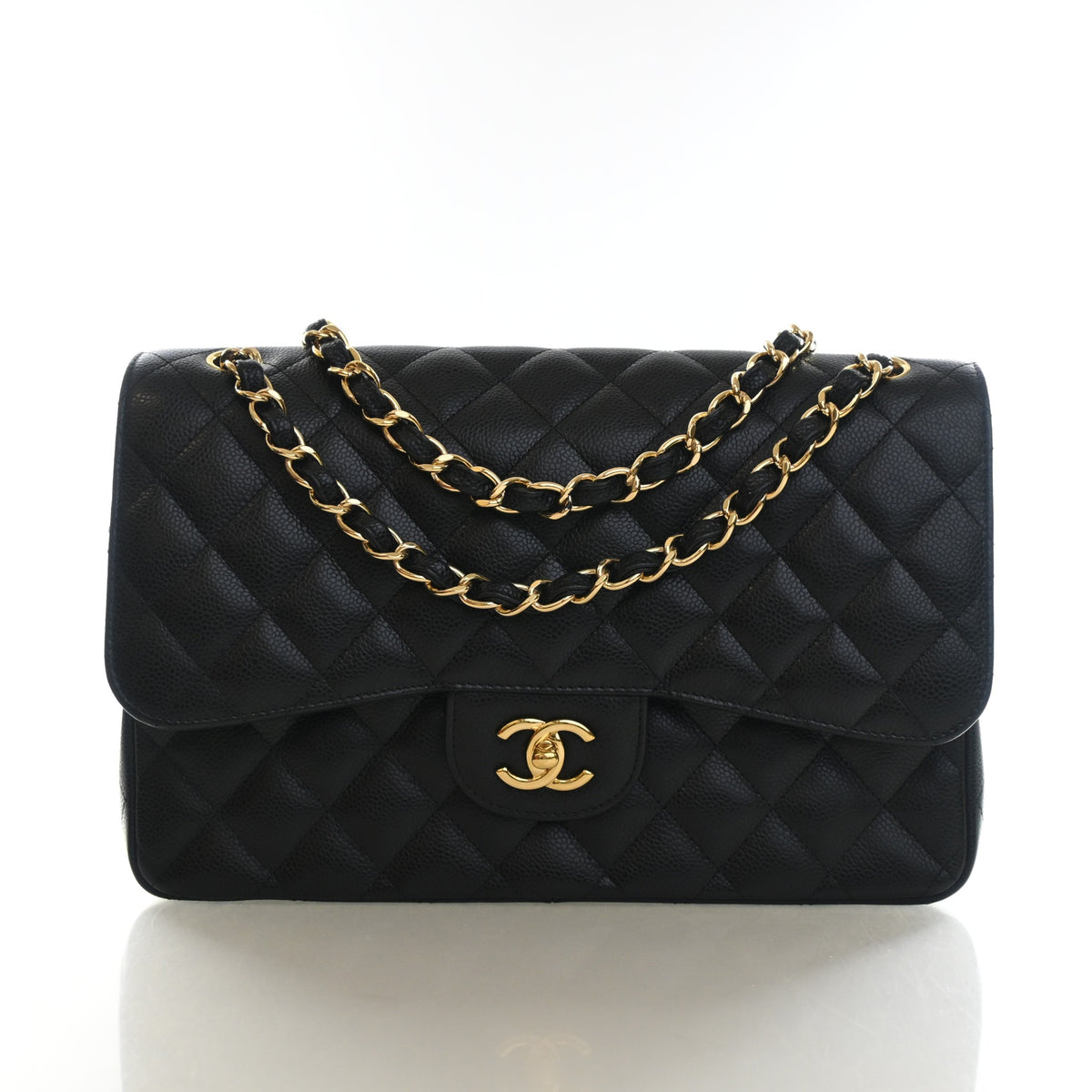 Pre-Owned Chanel Classic Double Flap Jumbo Caviar Leather Bag, front view