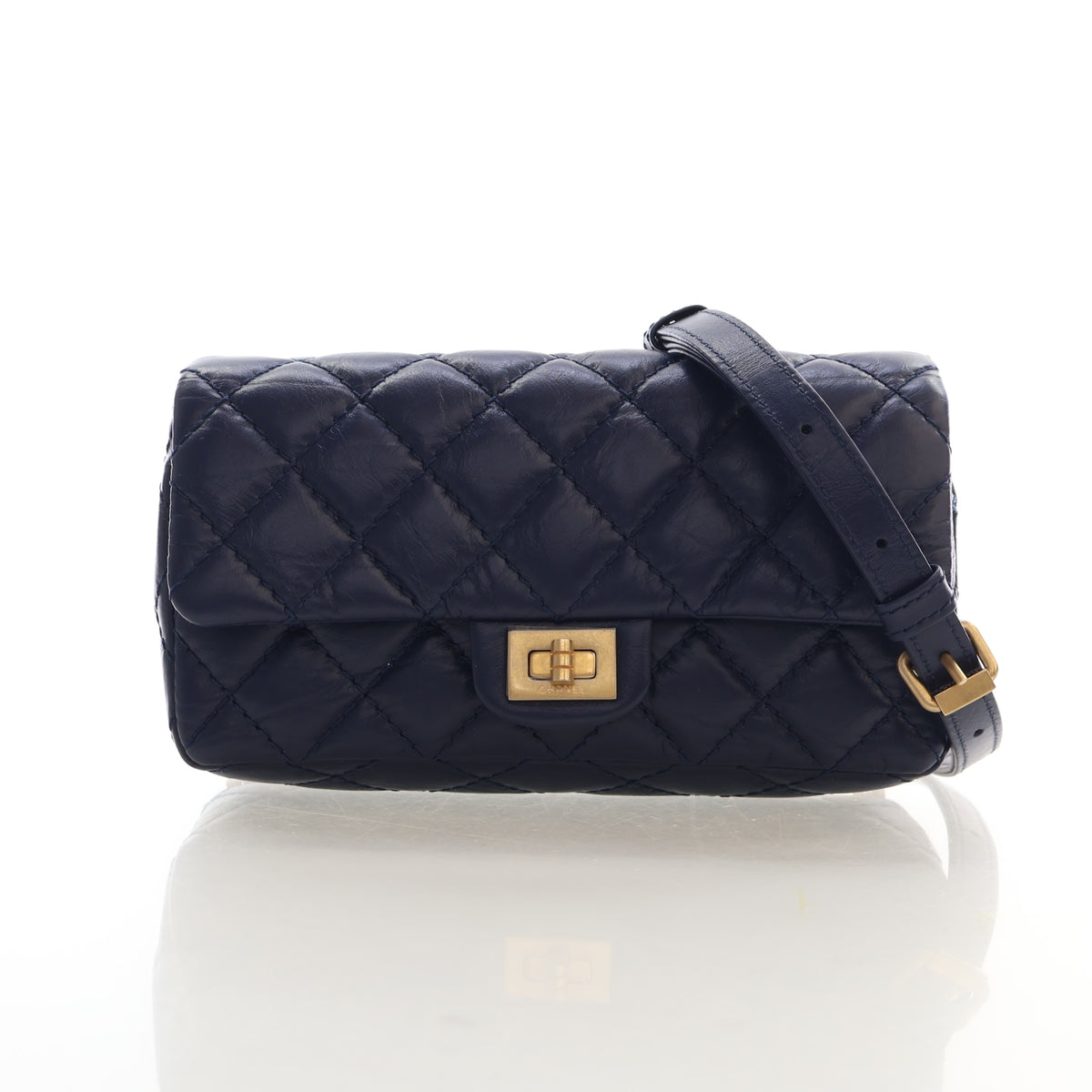 Pre-Owned Chanel Belt Bag Aged Calfskin Reissue 2.55 Flap, front view, authenticated at Luxe Du Jour