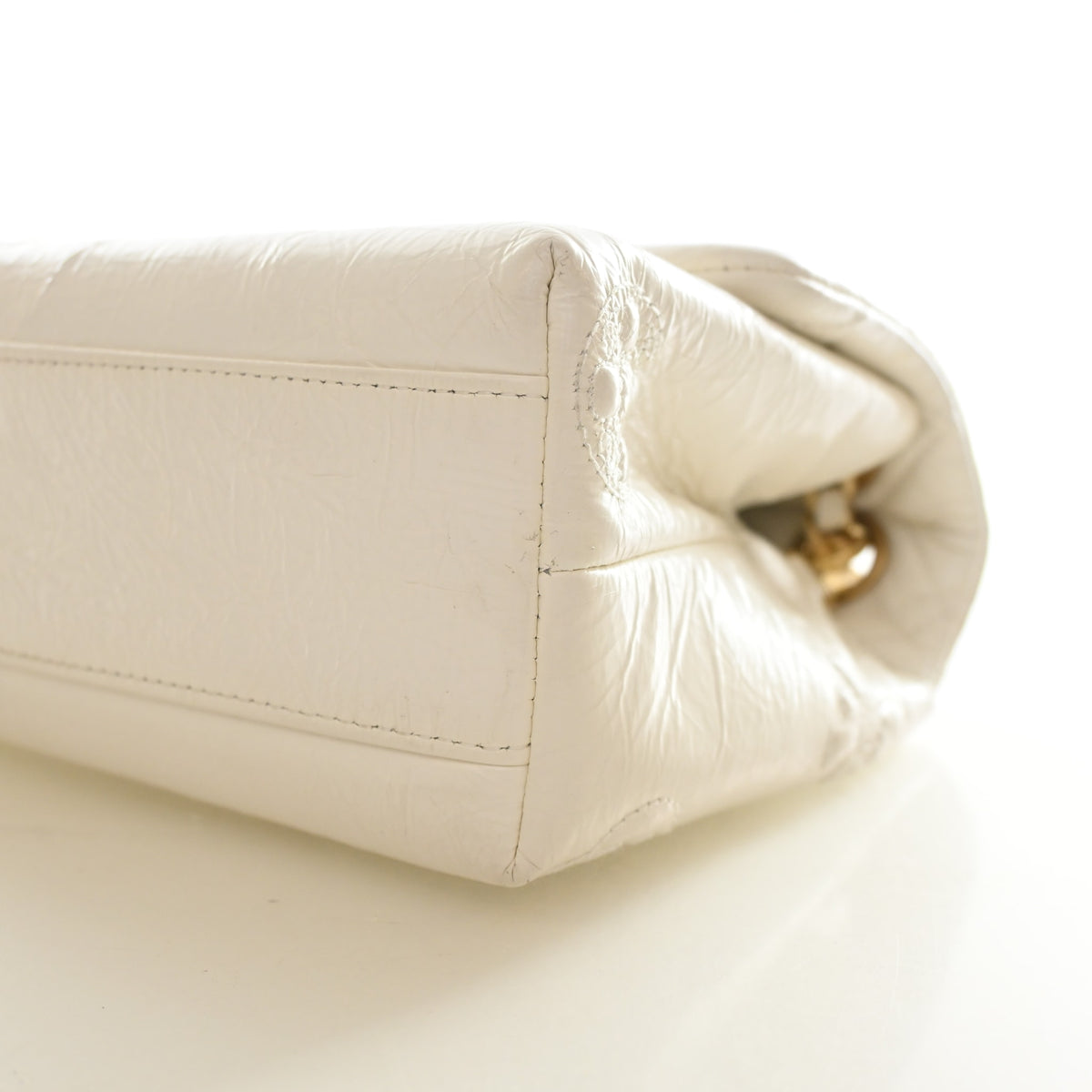Pre-Owned Chanel Flap Bag Crumpled Calfskin Embossed, base and feet view, photo 8 of 18