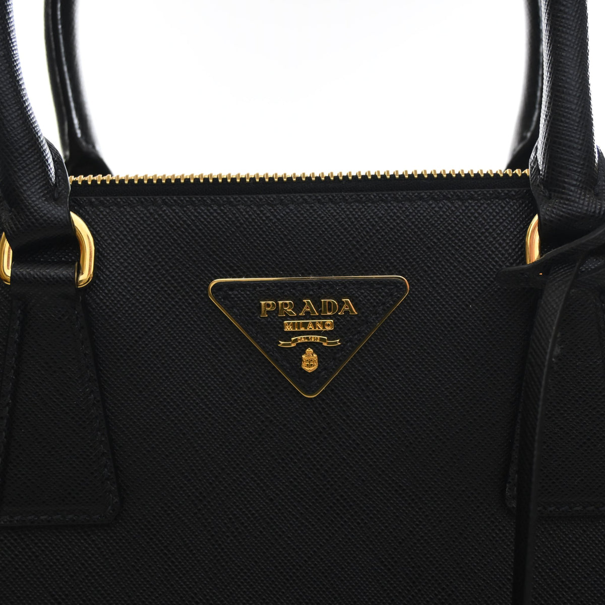 Pre-Owned Prada Galleria Medium Saffiano Double Zip Tote, gold embossed logo detail