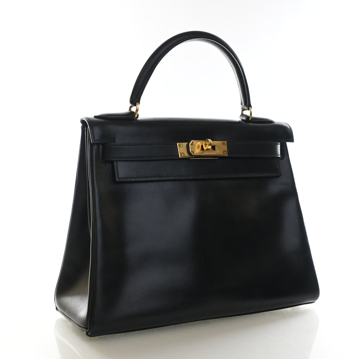 Hermes Vintage Noir Box Calf Kelly 28