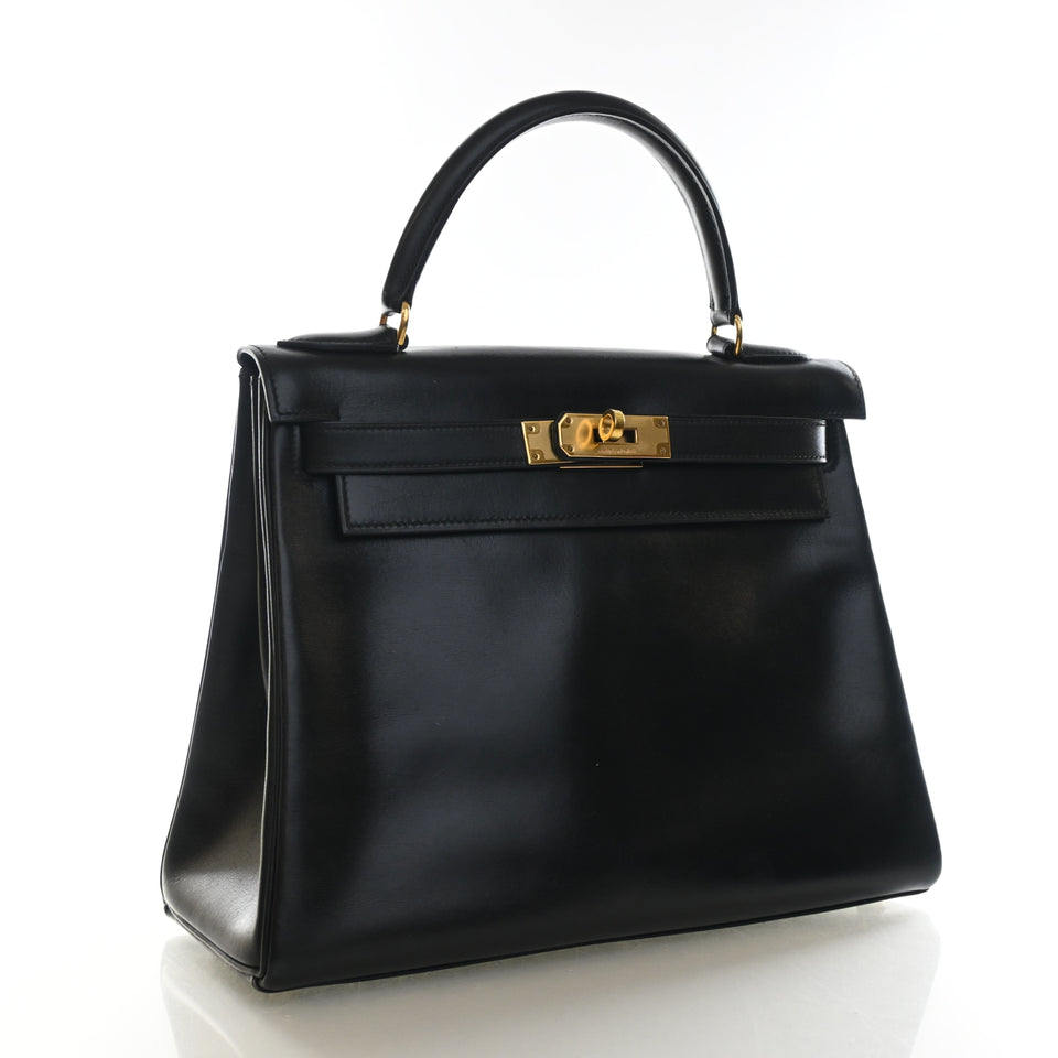 Hermes Vintage Noir Box Calf Kelly 28