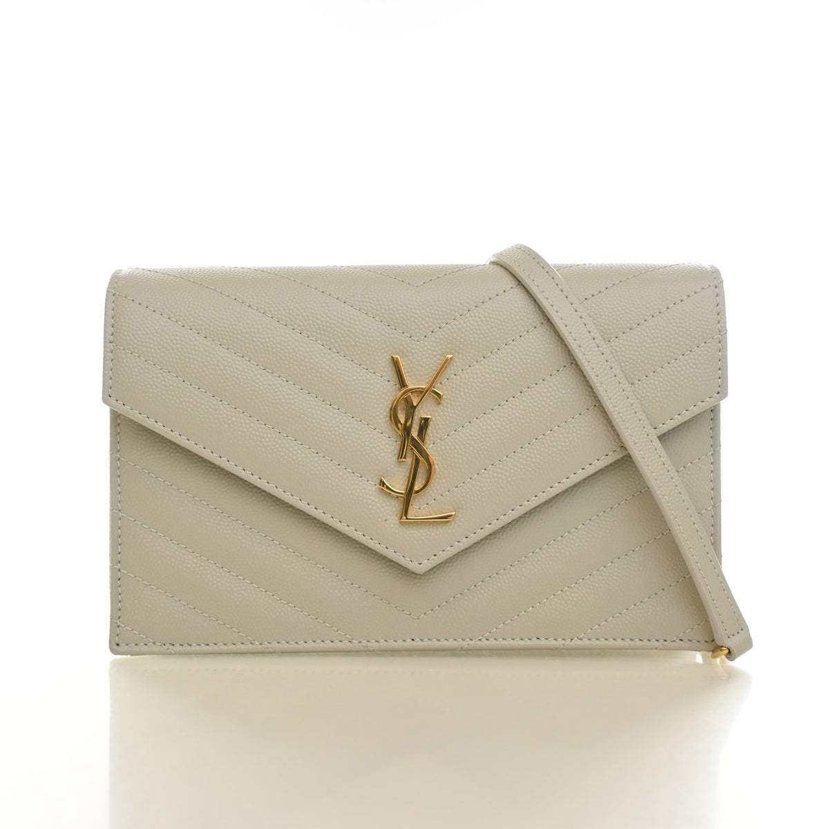 Pre-Owned Saint Laurent Chain Wallet Calfskin Cassandre, front view, authenticated at Luxe Du Jour