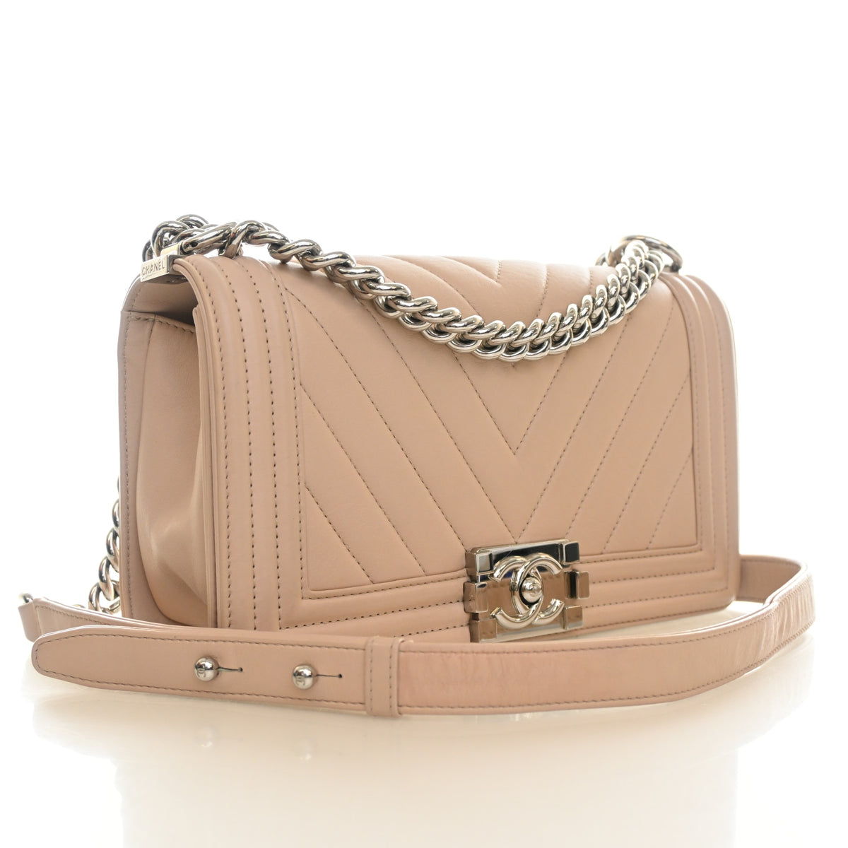 Pre-Owned Chanel Boy Bag Medium Calfskin, three-quarter view, photo 2 of 18