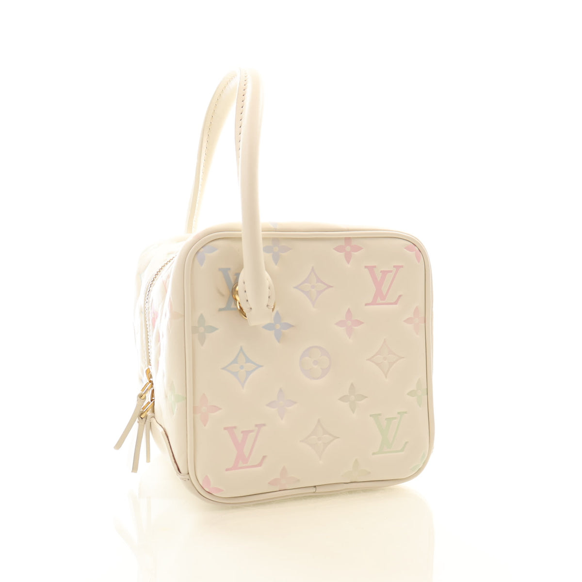 Pre-Owned Louis Vuitton Multicolor Monogram Embossed Lambskin New Square Bag, side profile, authenticated at Luxe Du Jour