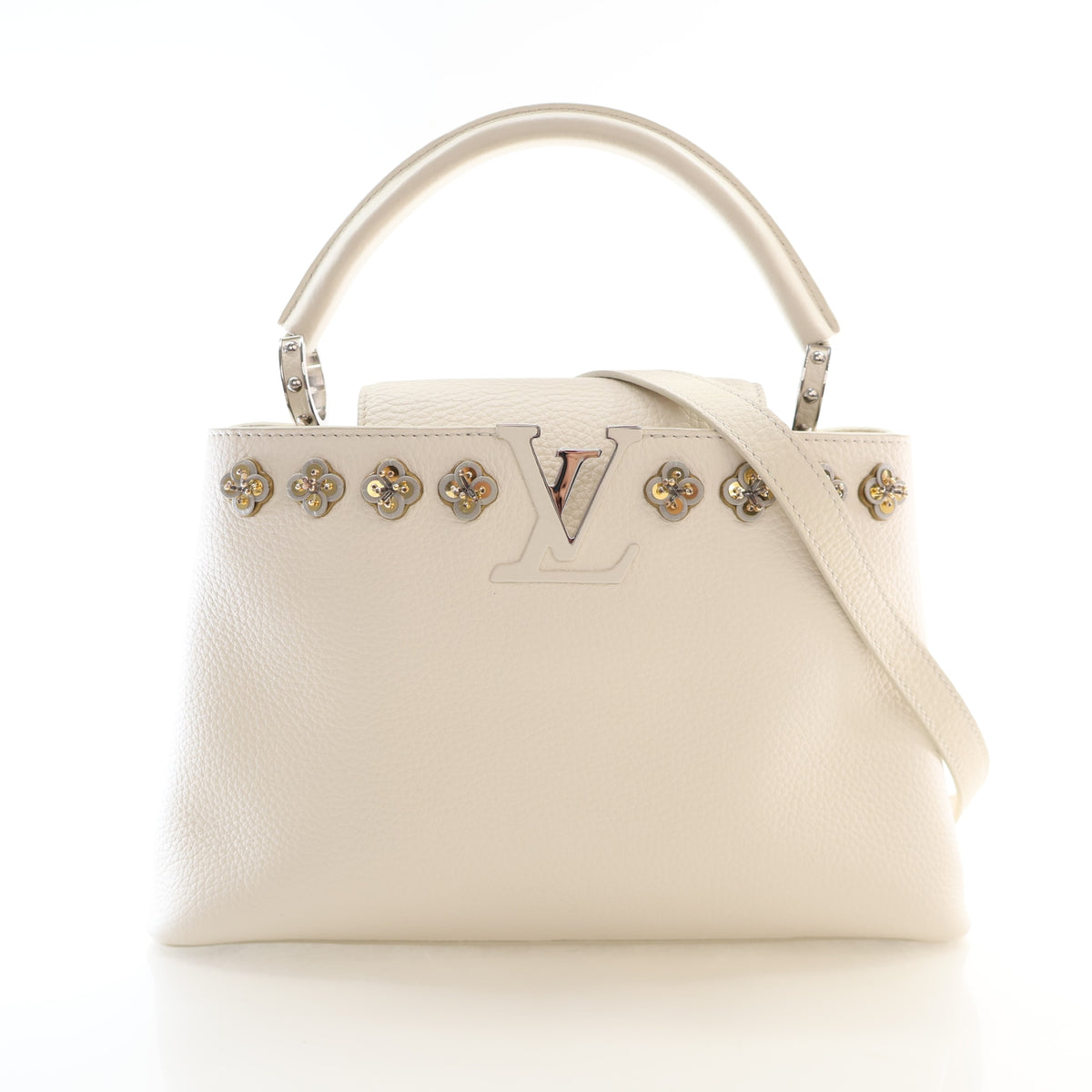 Pre-Owned Louis Vuitton MM Taurillon Capucines, front view, authenticated at Luxe Du Jour