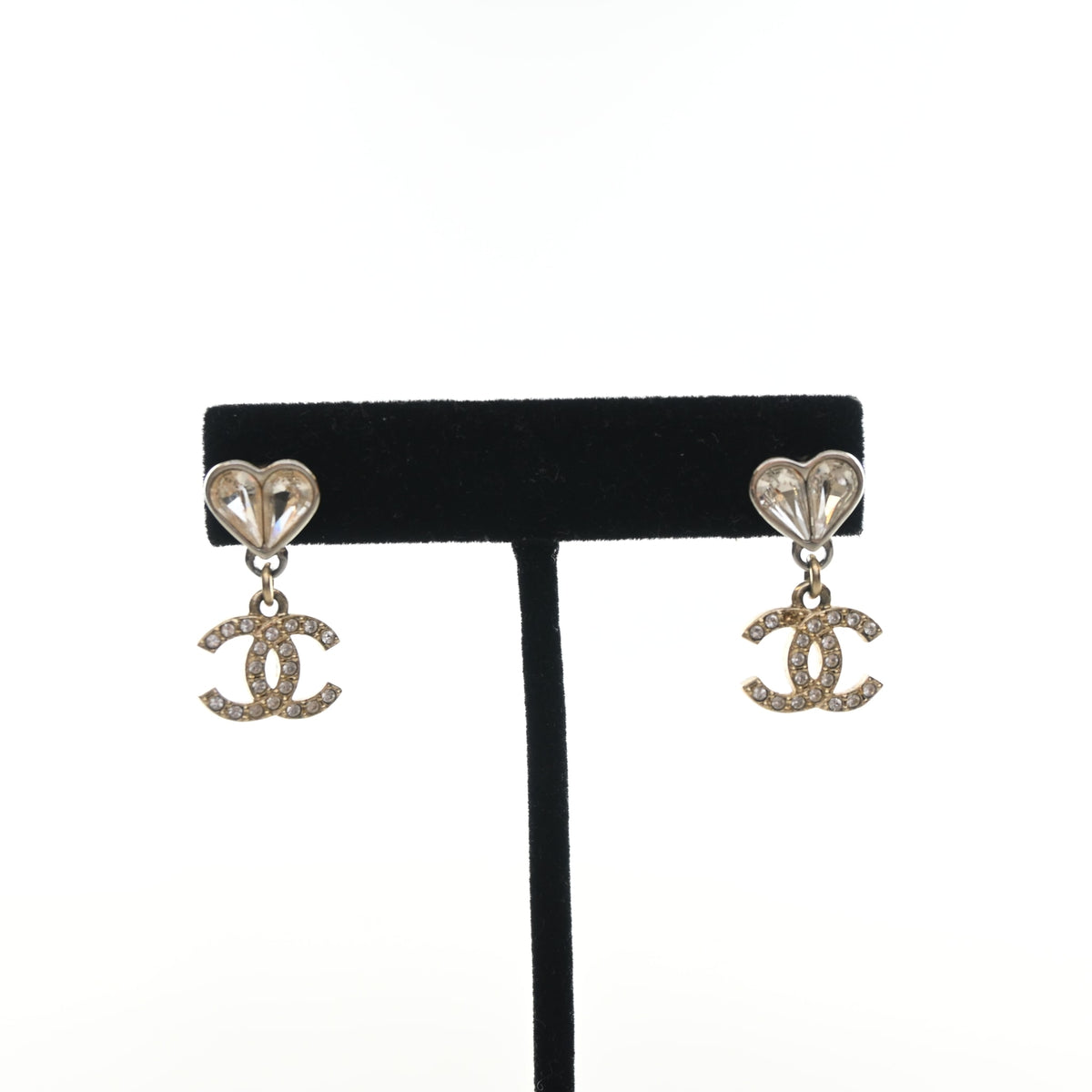 Pre-Owned Chanel Crystal Heart CC Drop Earrings, front view