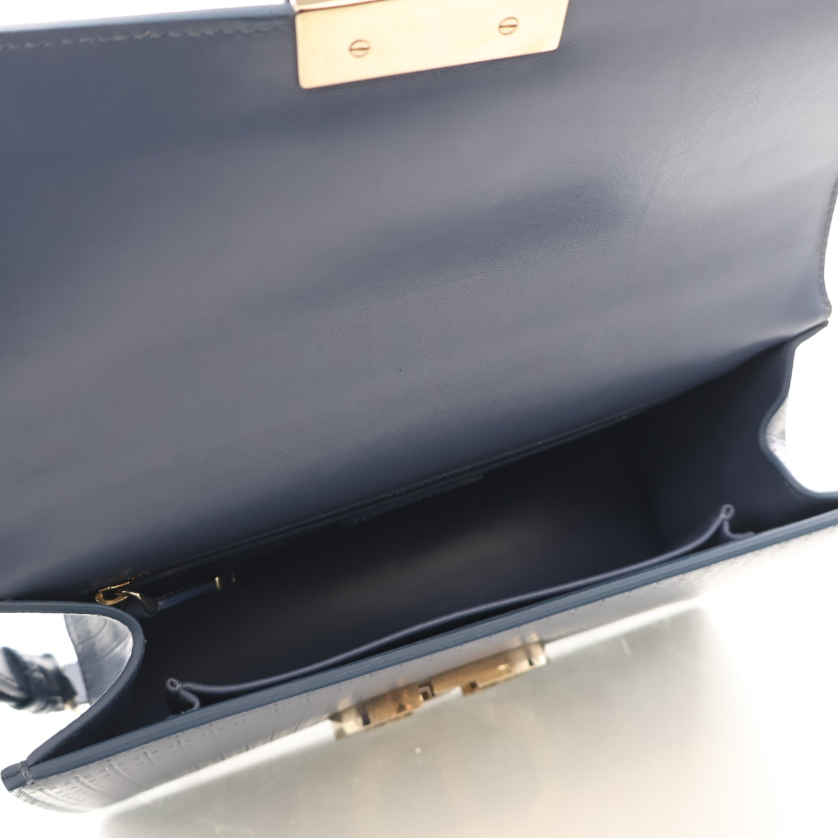 Pre-Owned Christian Dior 30 Calfskin Montgaine Flap Chain Bag, open interior with lining