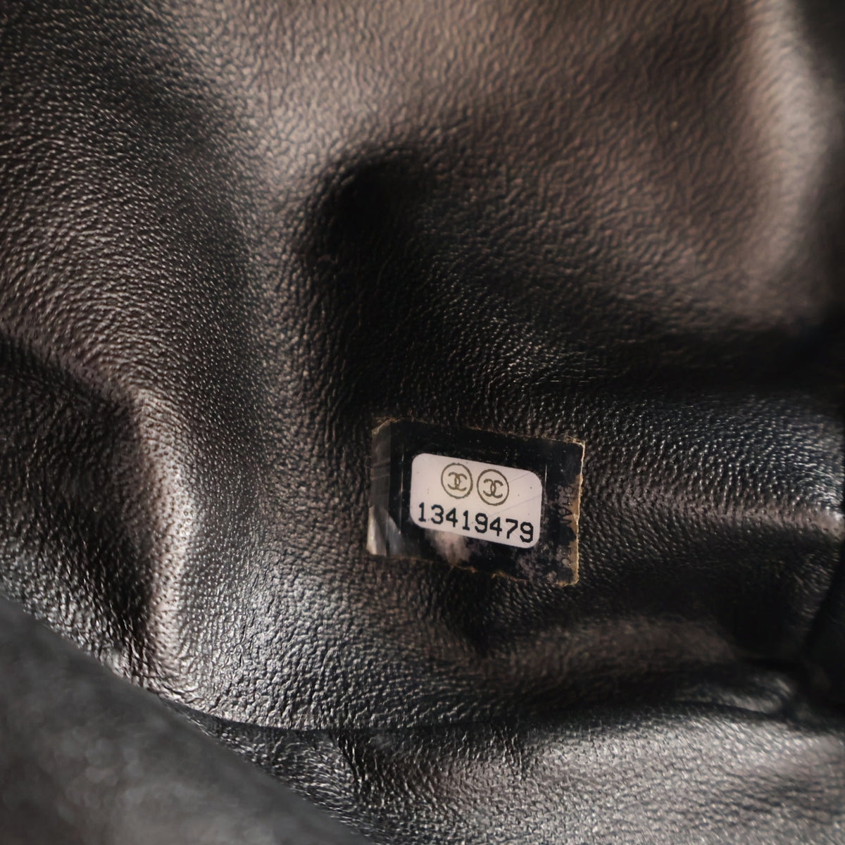 Pre-Owned Chanel Flap Bag Maxi Caviar Leather Classic Single, interior label and date code