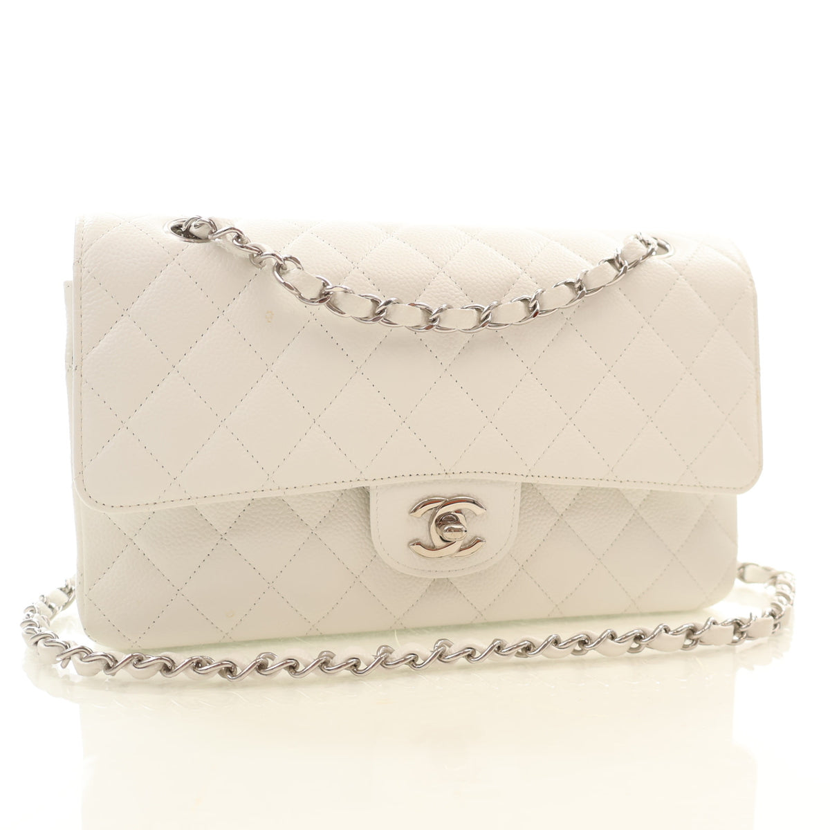 Pre-Owned Chanel Classic Double Flap Medium Caviar Leather Bag, front view, photo 2 of 18