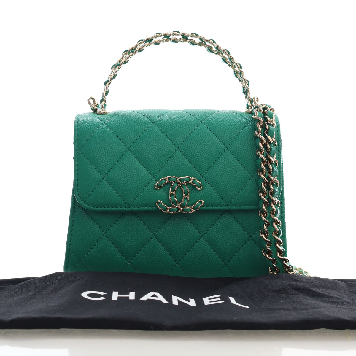 Pre-Owned Chanel Top Handle Mini Caviar Leather Flap Bag, front view, photo 17 of 17