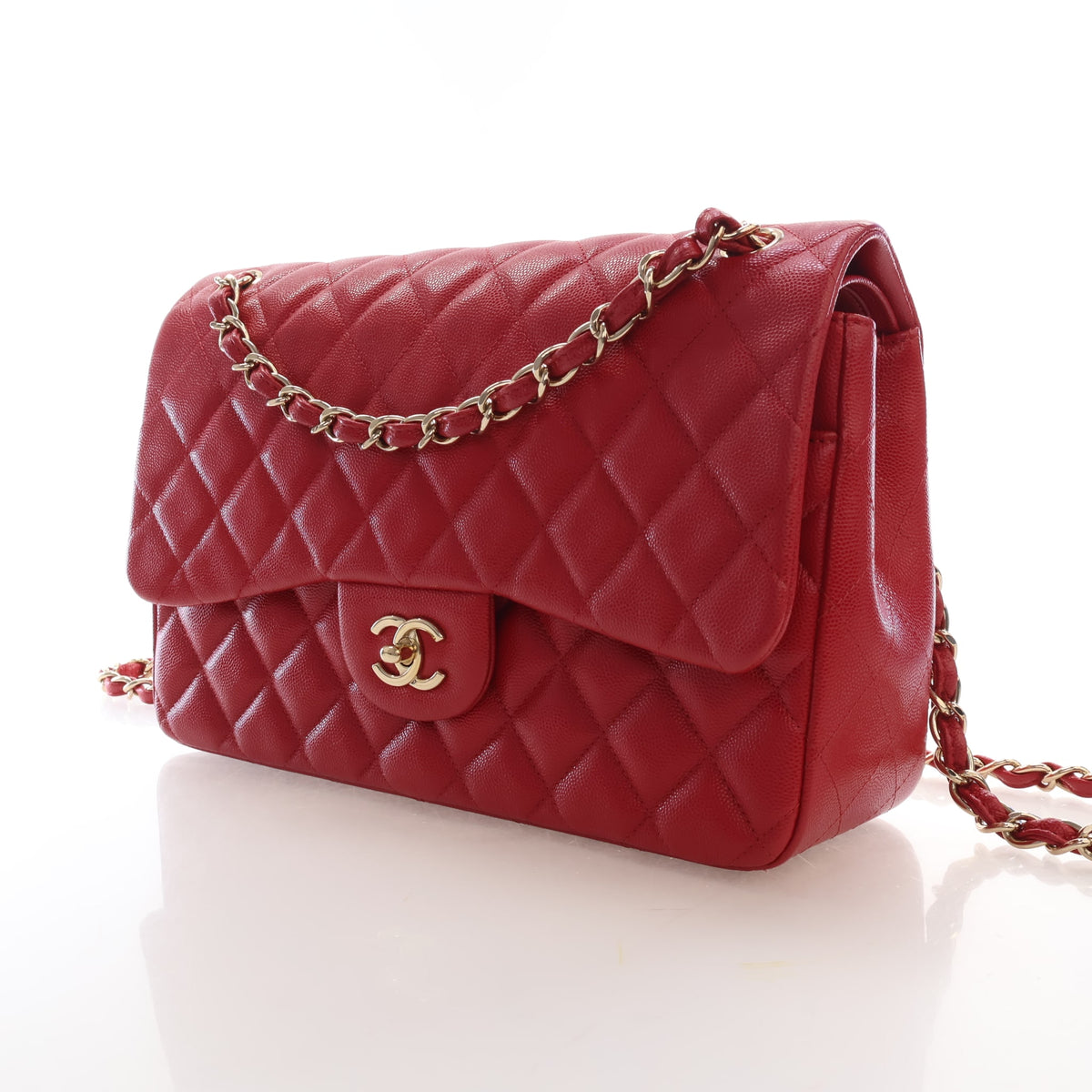 Pre-Owned Chanel Classic Double Flap Jumbo Caviar Leather Bag, front view, photo 3 of 18