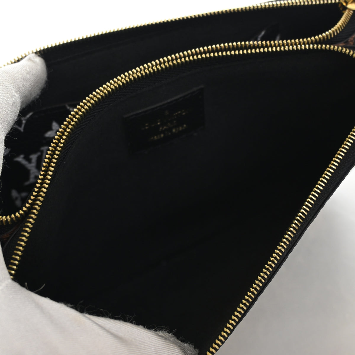 Pre-Owned Louis Vuitton Pochette Monogram Jungle Double Zip, open interior with lining