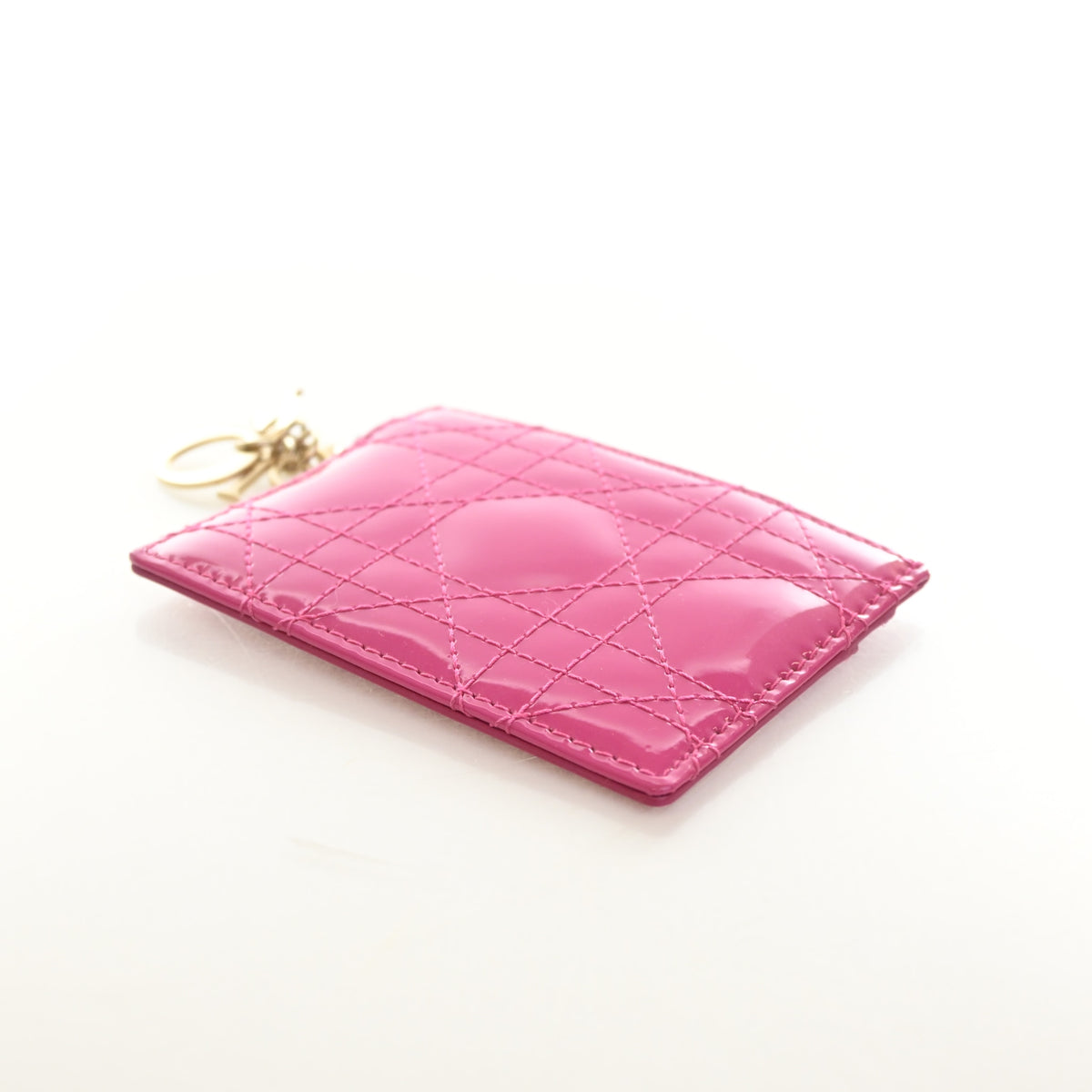 Pre-Owned Christian Dior Card Holder Patent Leather Freesia, flat lay