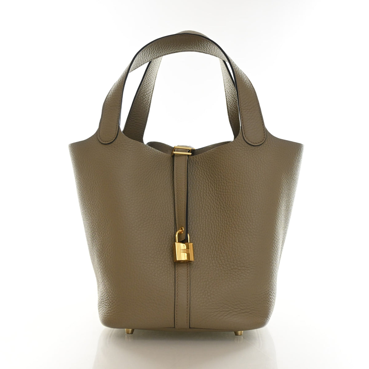 Pre-Owned Hermès Picotin Lock 22 Beige Marfa Clemence Leather, front view, authenticated at Luxe Du Jour