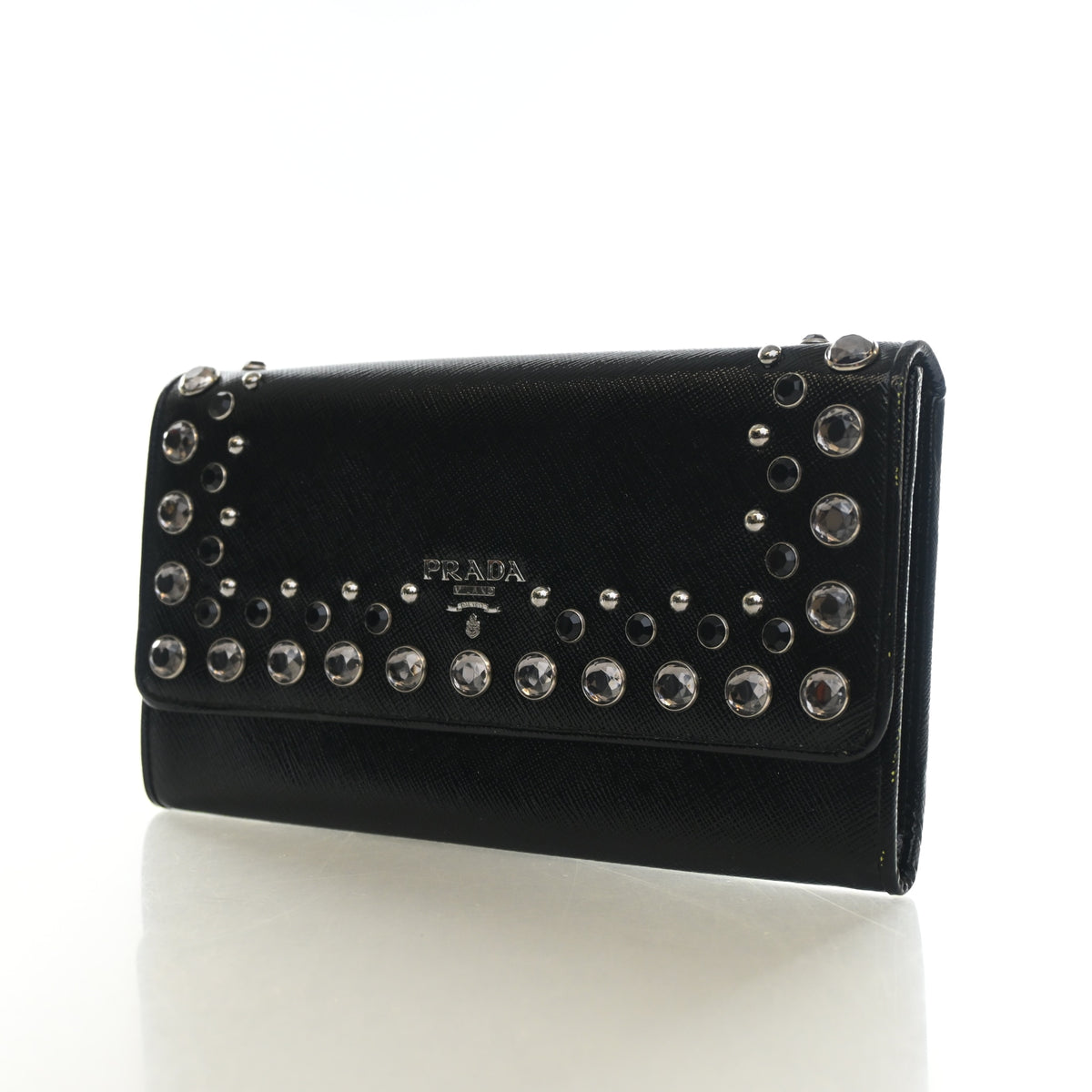 Pre-Owned Prada Wallet Saffiano Patent Leather Jewel Stud, three-quarter view