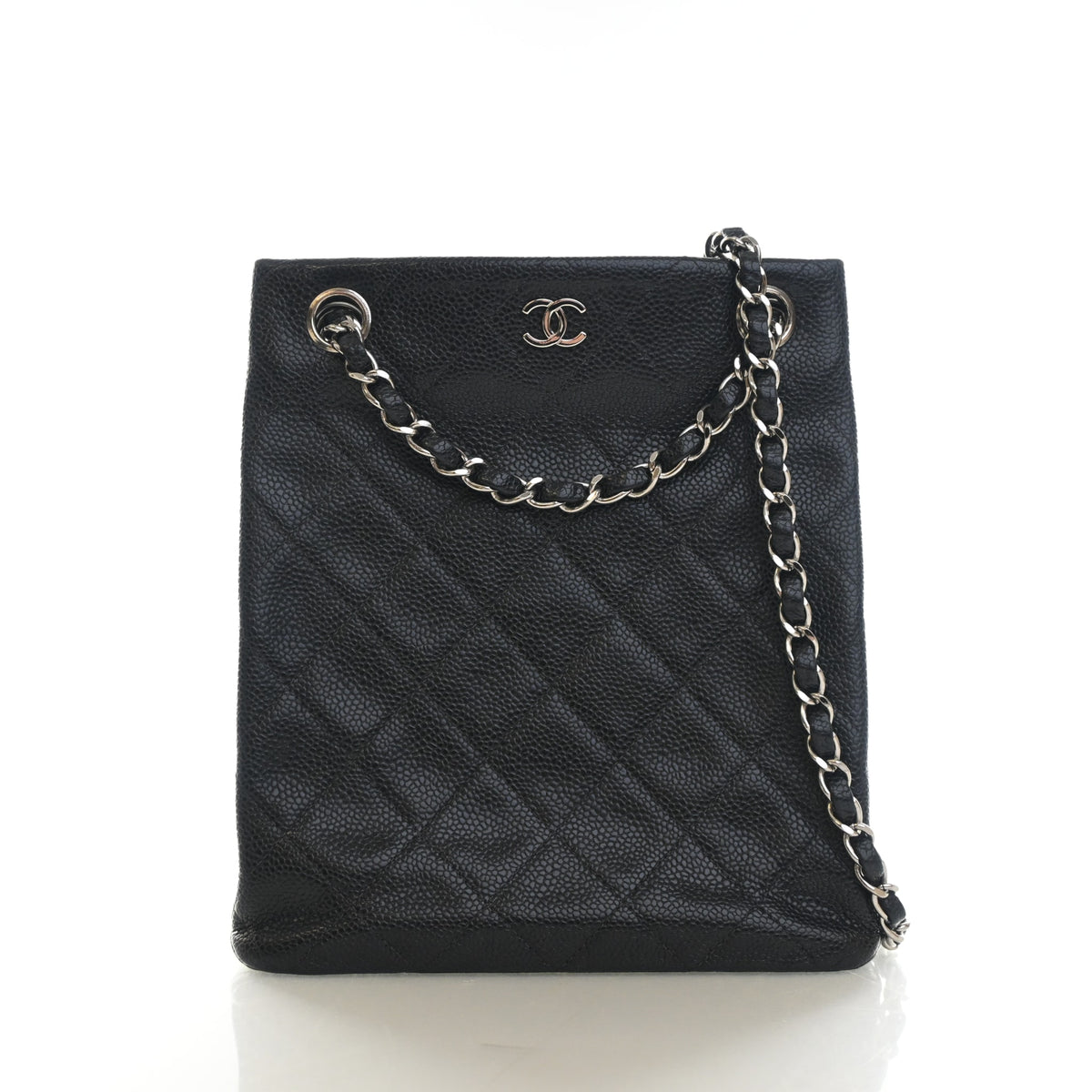 Vintage Chanel Tote Bag Caviar Leather Bucket, front view, authenticated at Luxe Du Jour