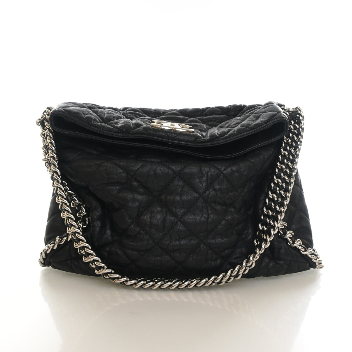 Pre-Owned Chanel Hobo Chain Lambskin Around Bag, front view, authenticated at Luxe Du Jour