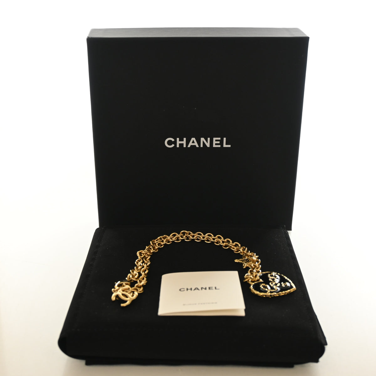 Pre-Owned Chanel Necklace Enamel Coco Heart Star, shown with dust bag and packaging
