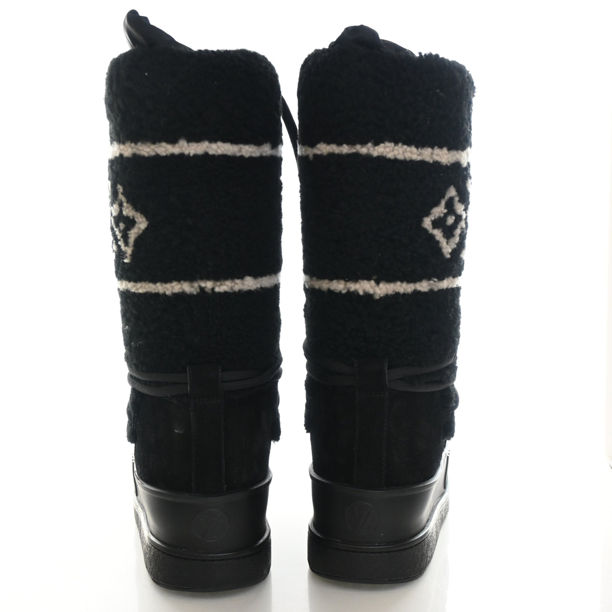 Pre-Owned Louis Vuitton Boots Sz 38 Shearling Polar Flat High, back view