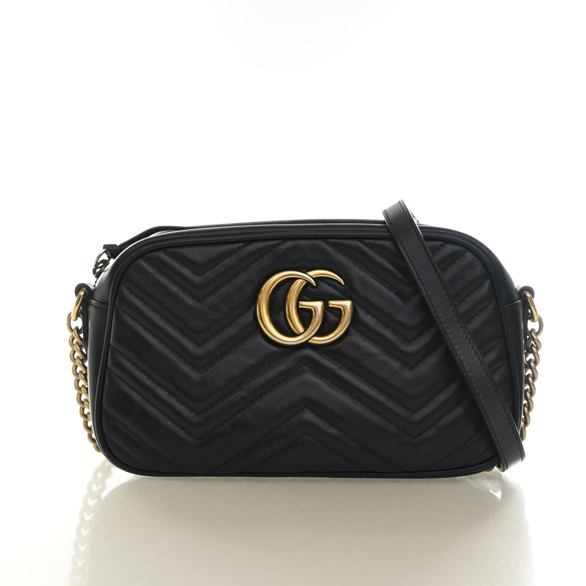 Pre-Owned Gucci Shoulder Bag Small Calfskin GG Marmont, front view, authenticated at Luxe Du Jour