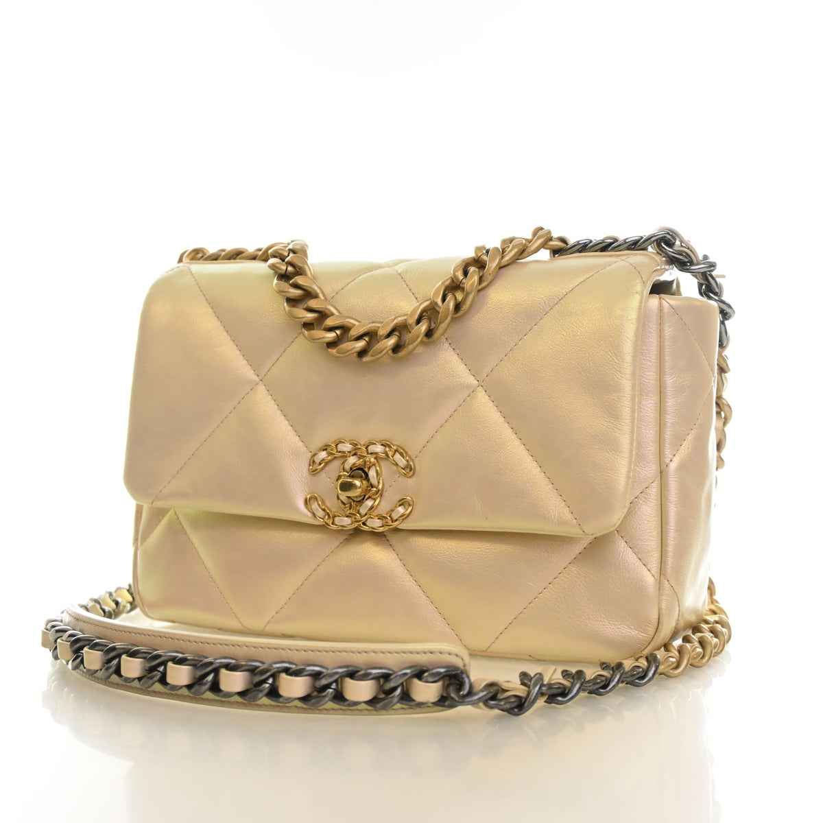 Pre-Owned Chanel 19 Flap Bag Medium Lambskin, three-quarter view, photo 3 of 16