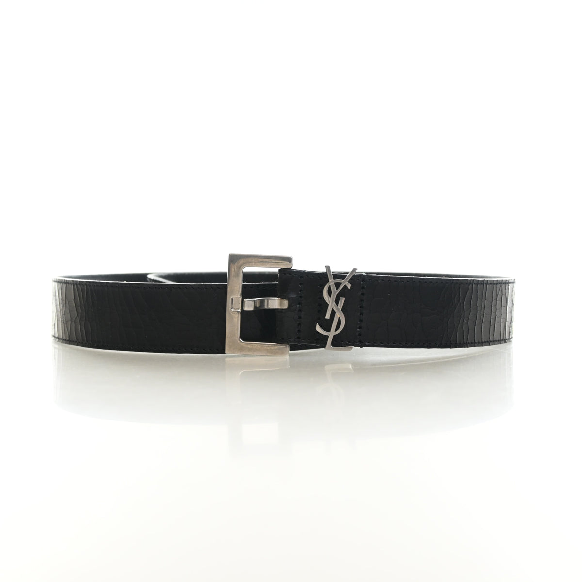 Pre-Owned Saint Laurent Belt Sz 85 Leather Cassandre, open front view, authenticated at Luxe Du Jour