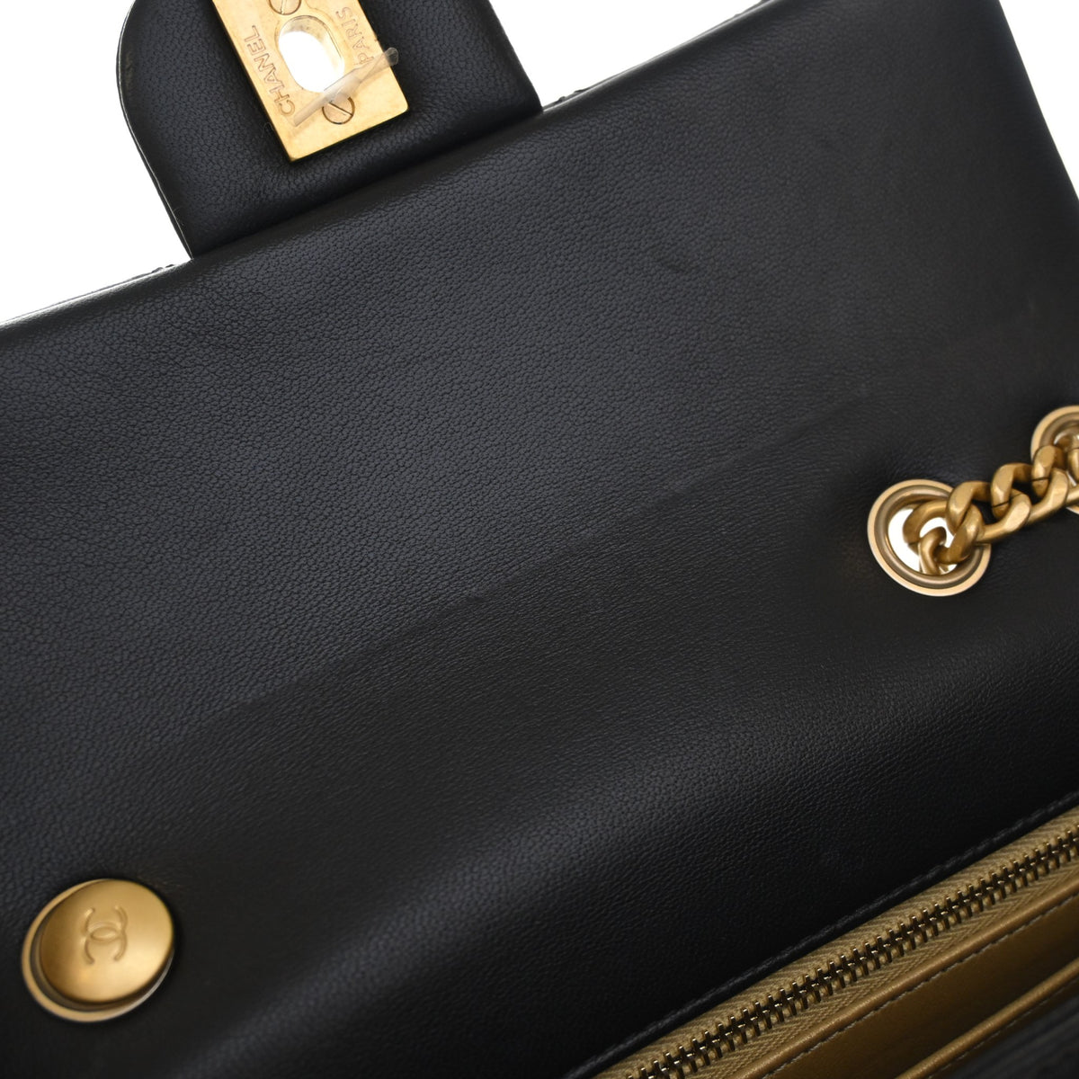 Pre-Owned Chanel Flap Bag Mini Lambskin Camellia Pearl Crush Rectangular, gold hardware