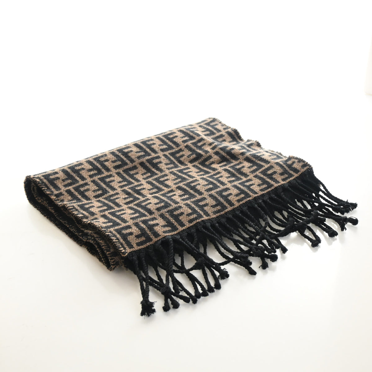 Pre-Owned Fendi Scarf Knit FF, flat lay, authenticated at Luxe Du Jour