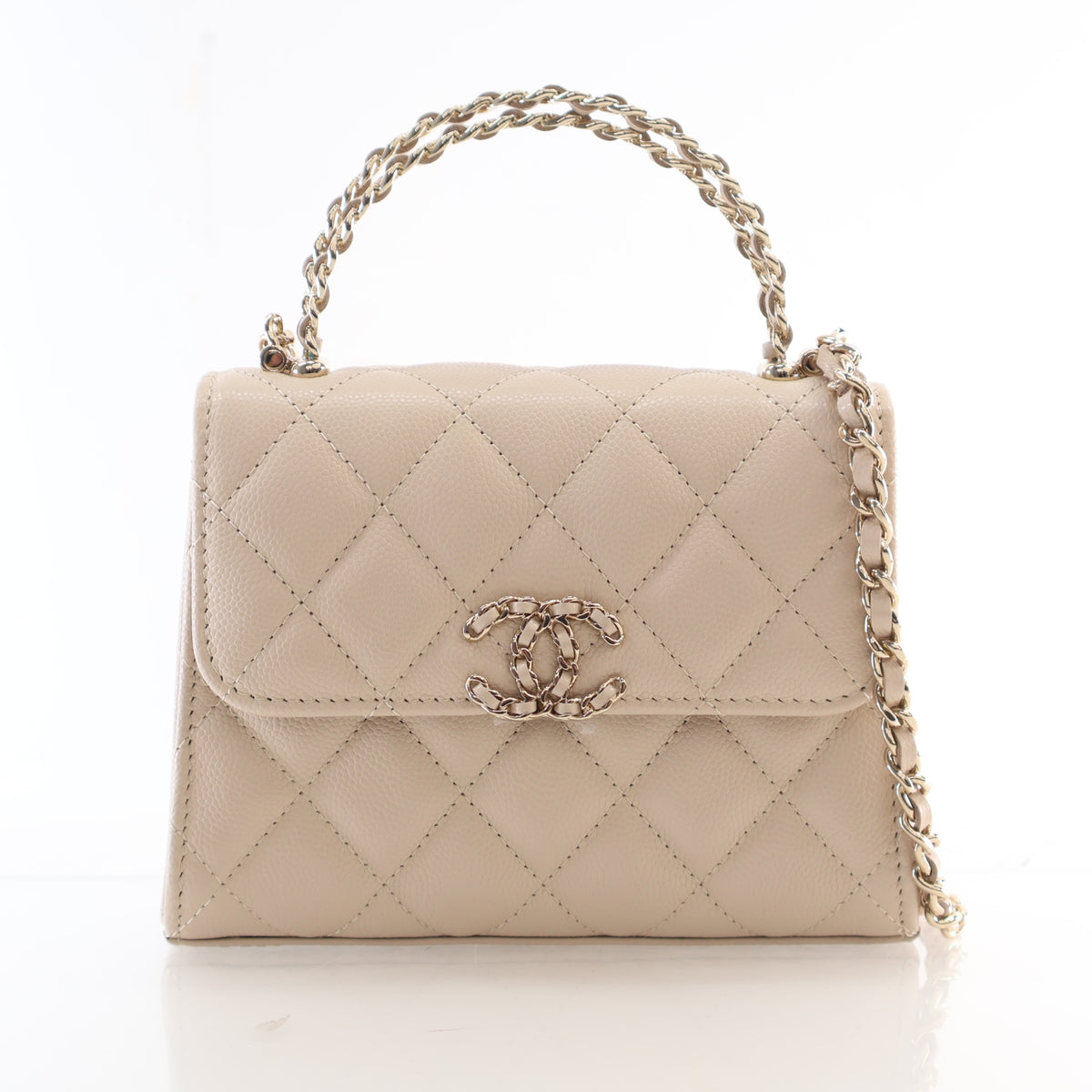 Pre-Owned Chanel Coco Handle Nano Caviar Leather Bag, front view, authenticated at Luxe Du Jour