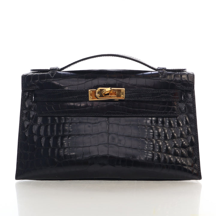 Hermes Vintage Noir Niloticus Crocodile Kelly Pochette